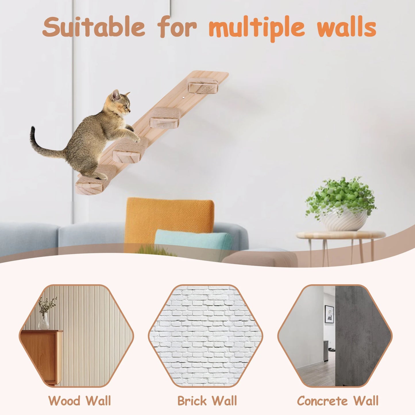 Cat Wall Steps Wooden Cat Climbing Ladder Wall Mounted Cat Climbing Frame for Cats Perch Shelves