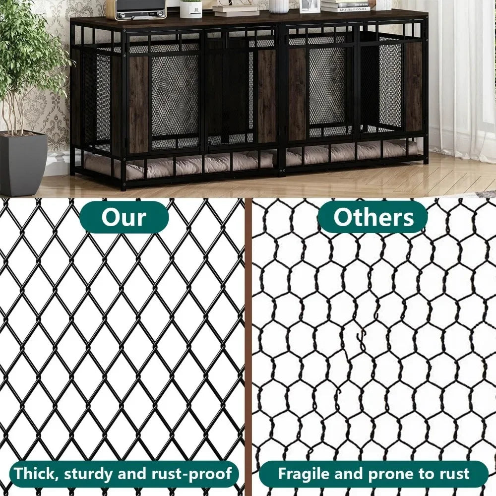 Furniture Dog Crate, 71" Heavy Duty Wood Dog Cage Kennel House Furniture with a Removable Divider, Indoor Dog Crate Table TV