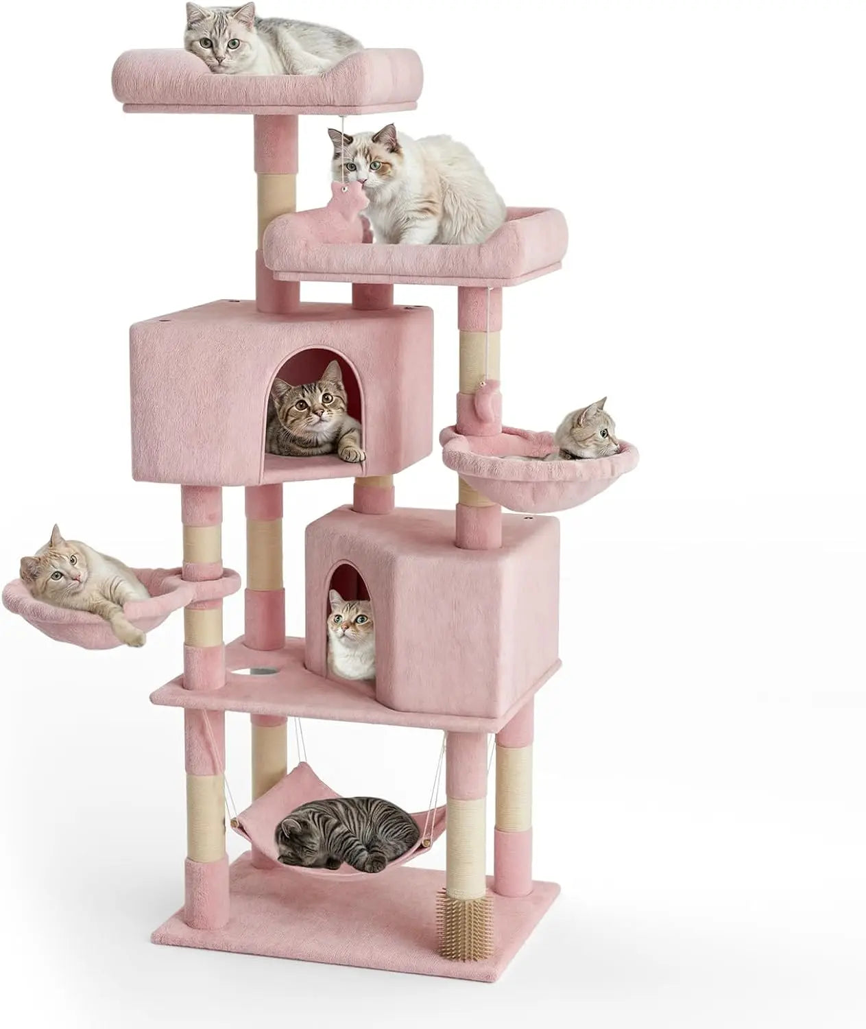 Cat Tree Tower with Toy, Multi-Level Cat Condo with Scratching Posts, 2 Top Perches, Hammock, and Dangling Ball