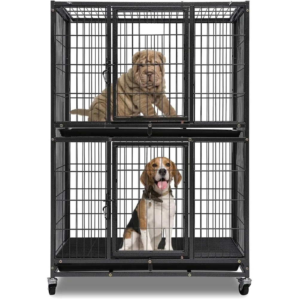 two-tier 30 inch small dog crate, heavy duty drop dog cage for small dogs kennels indoor with auto-locks, removable trays, metal