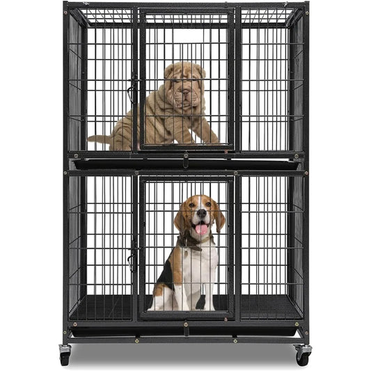 two-tier 30 inch small dog crate, heavy duty drop dog cage for small dogs kennels indoor with auto-locks, removable trays, metal