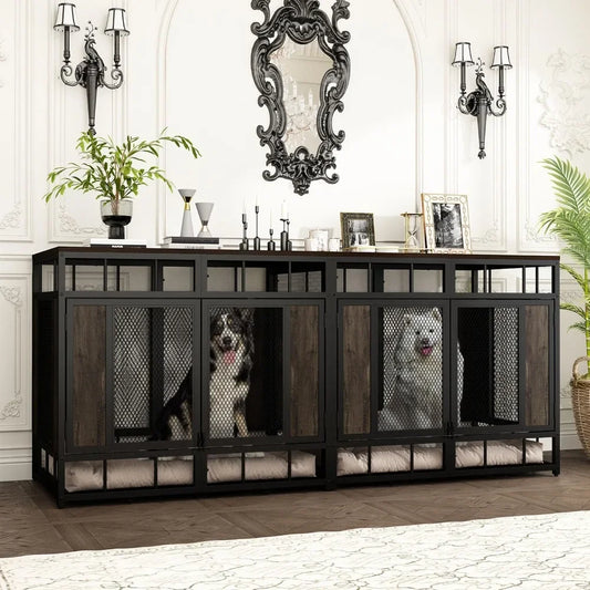 Furniture Dog Crate, 71" Heavy Duty Wood Dog Cage Kennel House Furniture with a Removable Divider, Indoor Dog Crate Table TV