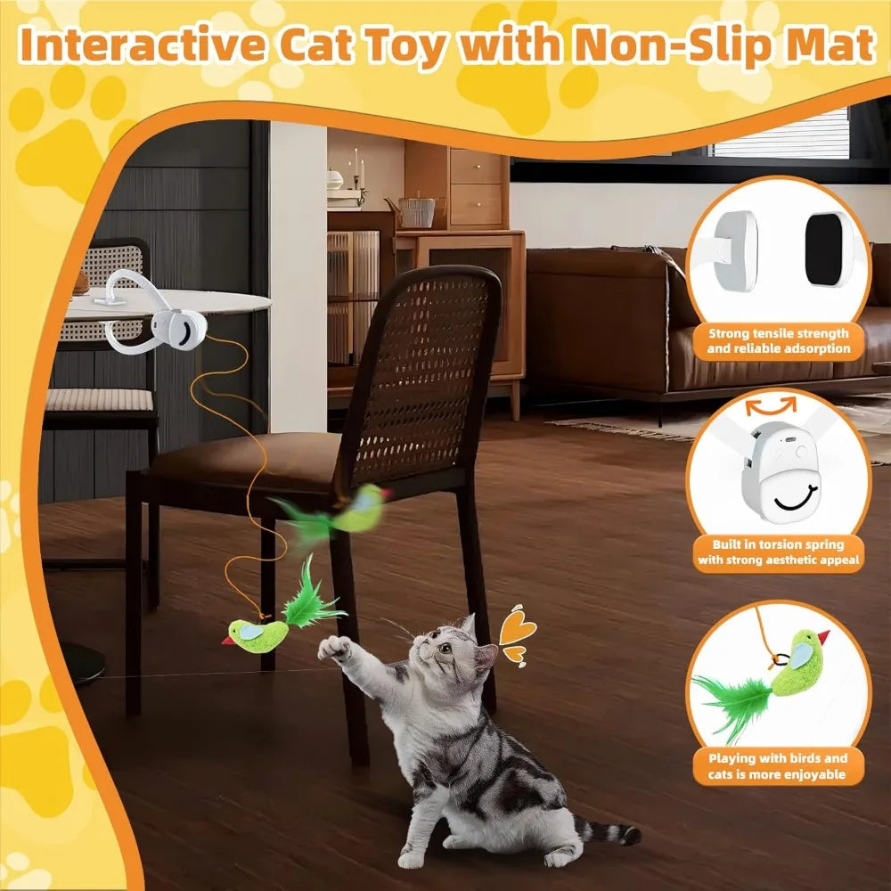 Interactive Cat Toys for Indoor Cats Automatic Electric Flying Bird Feather Wand Toy - Best Kitten & Adult Cat Enrichment Stimul