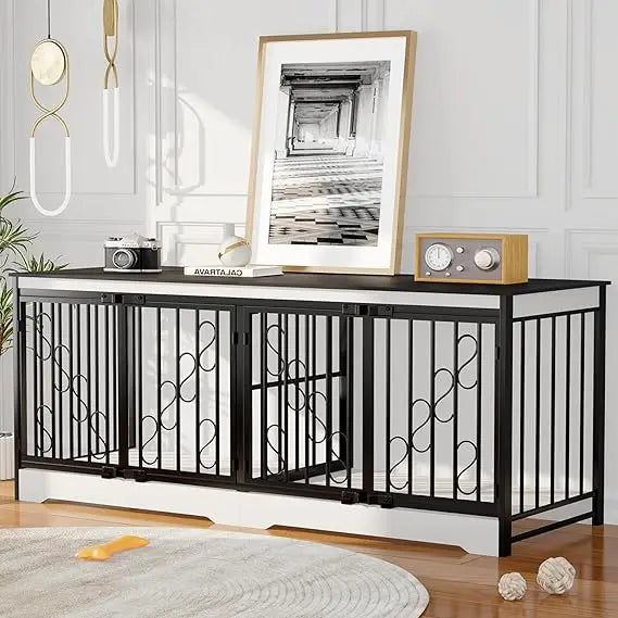 71 Inch Double Dog Crate Furniture Large Breed for 2 Dogs, Decorative Wooden Dog Crates Indoor Dog Kennel TV Stand for Medium Do
