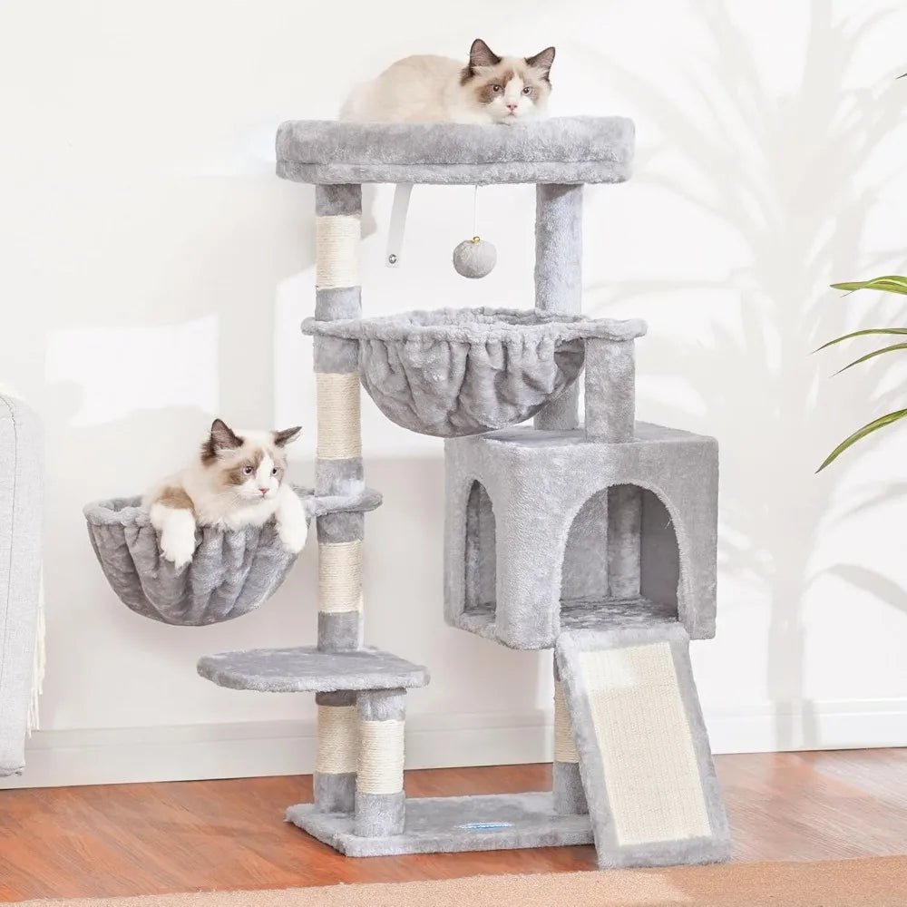 Cat Tower for Indoor Cats, Cat House with Large Padded Bed, Cozy Condo, Hammocks