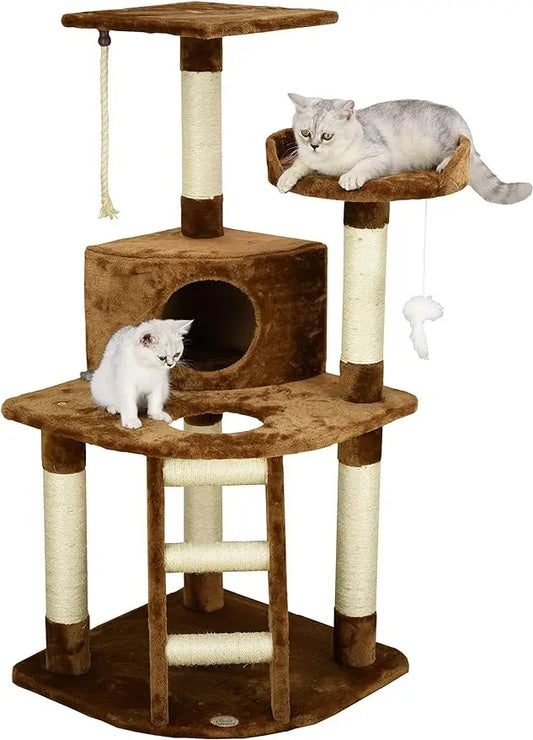 Go Pet Club 48" Corner Cat Tree Kitty Condo Kitten Tower Furniture with Multiple Scratching Posts, Sisal Covered Ladder, Plush C