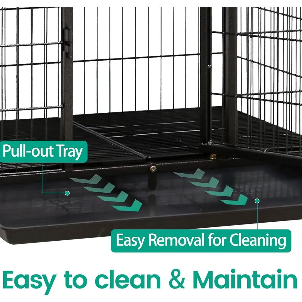 two-tier 30 inch small dog crate, heavy duty drop dog cage for small dogs kennels indoor with auto-locks, removable trays, metal