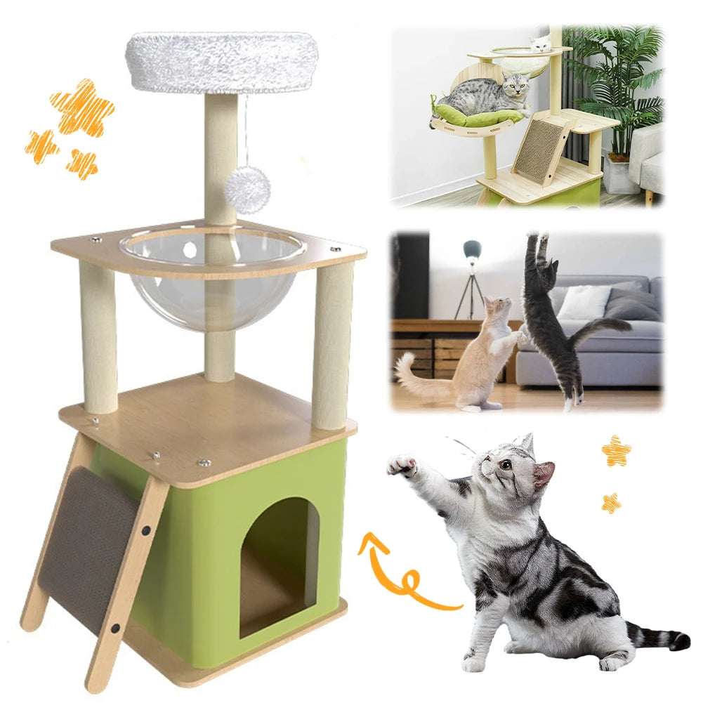 Cat Climbing Frame with Cat Condos Cat Scratchers Space Capsule Cat Tree Tower Cat Scratching Posts for Indoor Cats Large Adult