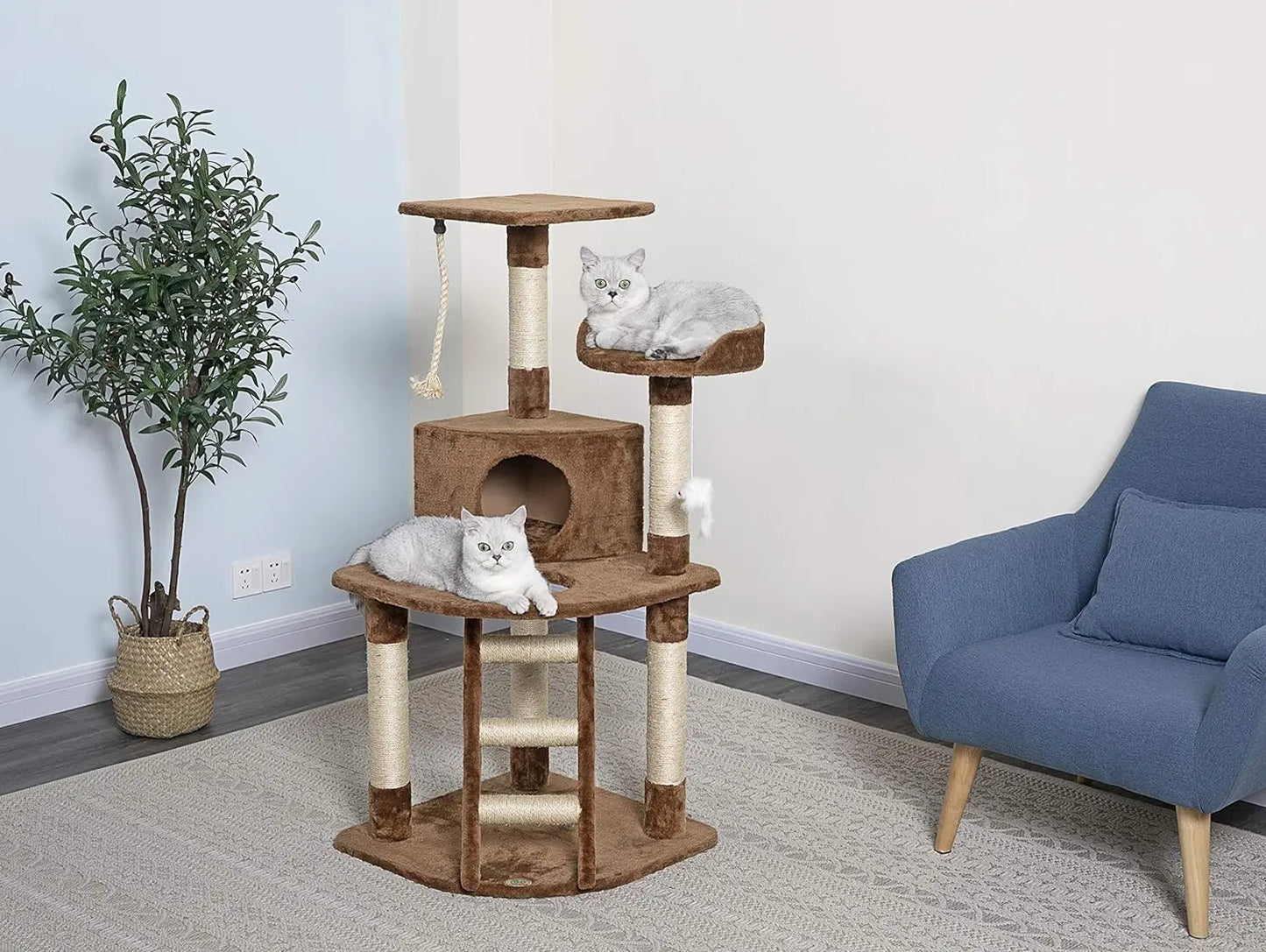 Go Pet Club 48" Corner Cat Tree Kitty Condo Kitten Tower Furniture with Multiple Scratching Posts, Sisal Covered Ladder, Plush C