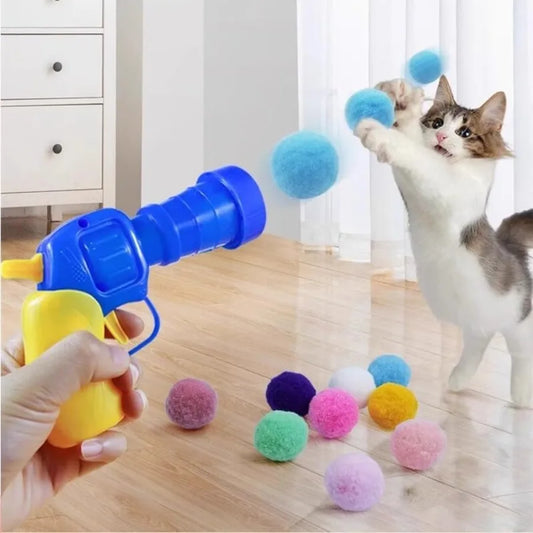Interactive Teaser Gun for Cats Cat Toy with Silent Polyester Elastic Plush Ball 100PCS Launcher for Boredom Relief