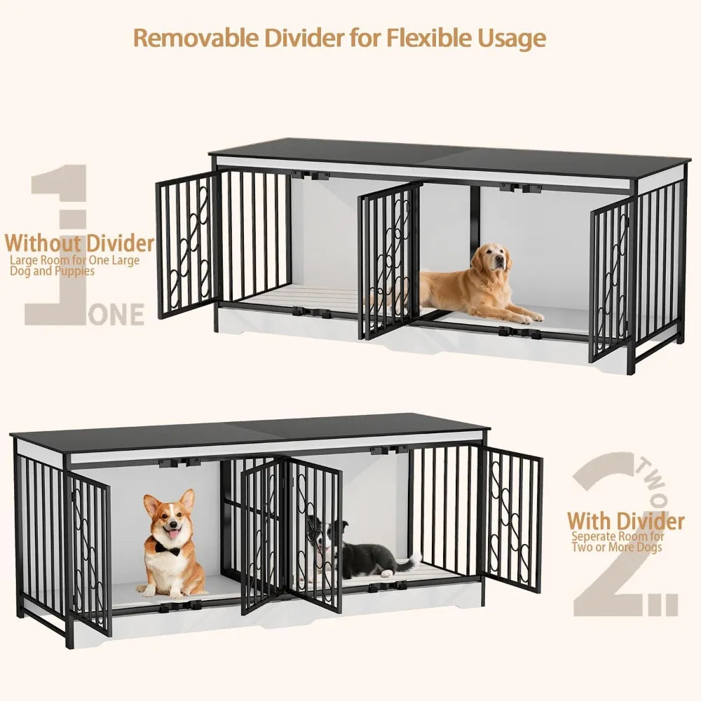 71 Inch Double Dog Crate Furniture Large Breed for 2 Dogs, Decorative Wooden Dog Crates Indoor Dog Kennel TV Stand for Medium Do