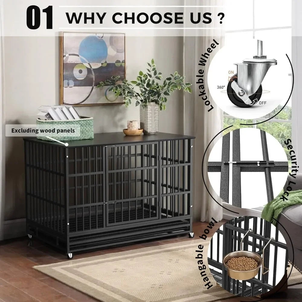 48" Heavy-Duty Dog Crate – Indestructible Kennel for Anxious Dogs, Escape-Proof with Sturdy Locks