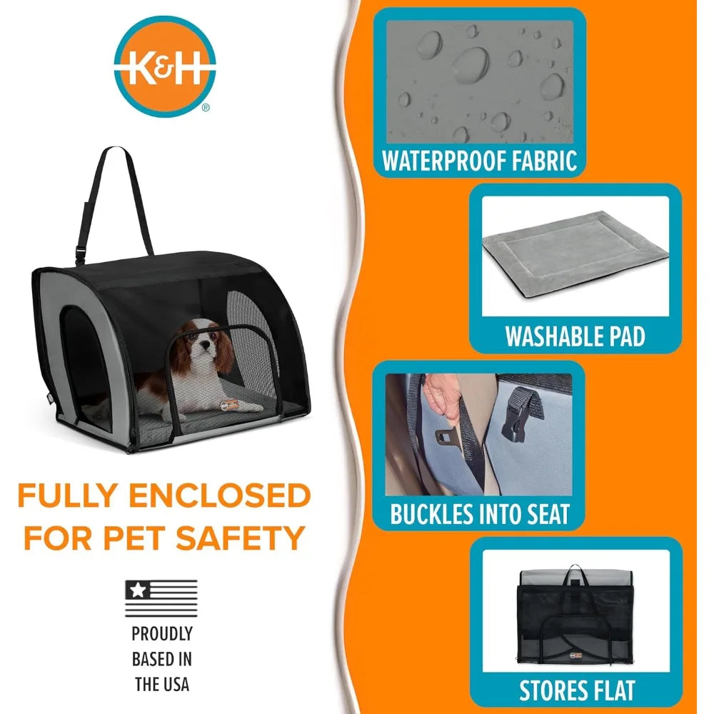 K&H Pet Products Enclosed Dog Car Seat, Travel Safety Carrier for Pets, Dog Travel Car Seat, Soft-Sided Covered Cat Carrier, Was