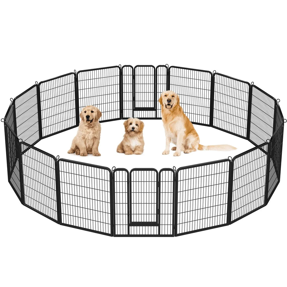 40 Inch High Dog Playpen 16 Panels Indoor Outdoor Heavy Duty Iron Easy Assembly Flexible Shapes Safe Enclosed Area