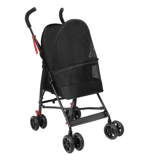 4 Wheels Pet Stroller, Pet Stroller for Medium Small Dogs, Foldable Puppy Cage Jogger Stroller with Sun Cover, Pad and Rear Stor