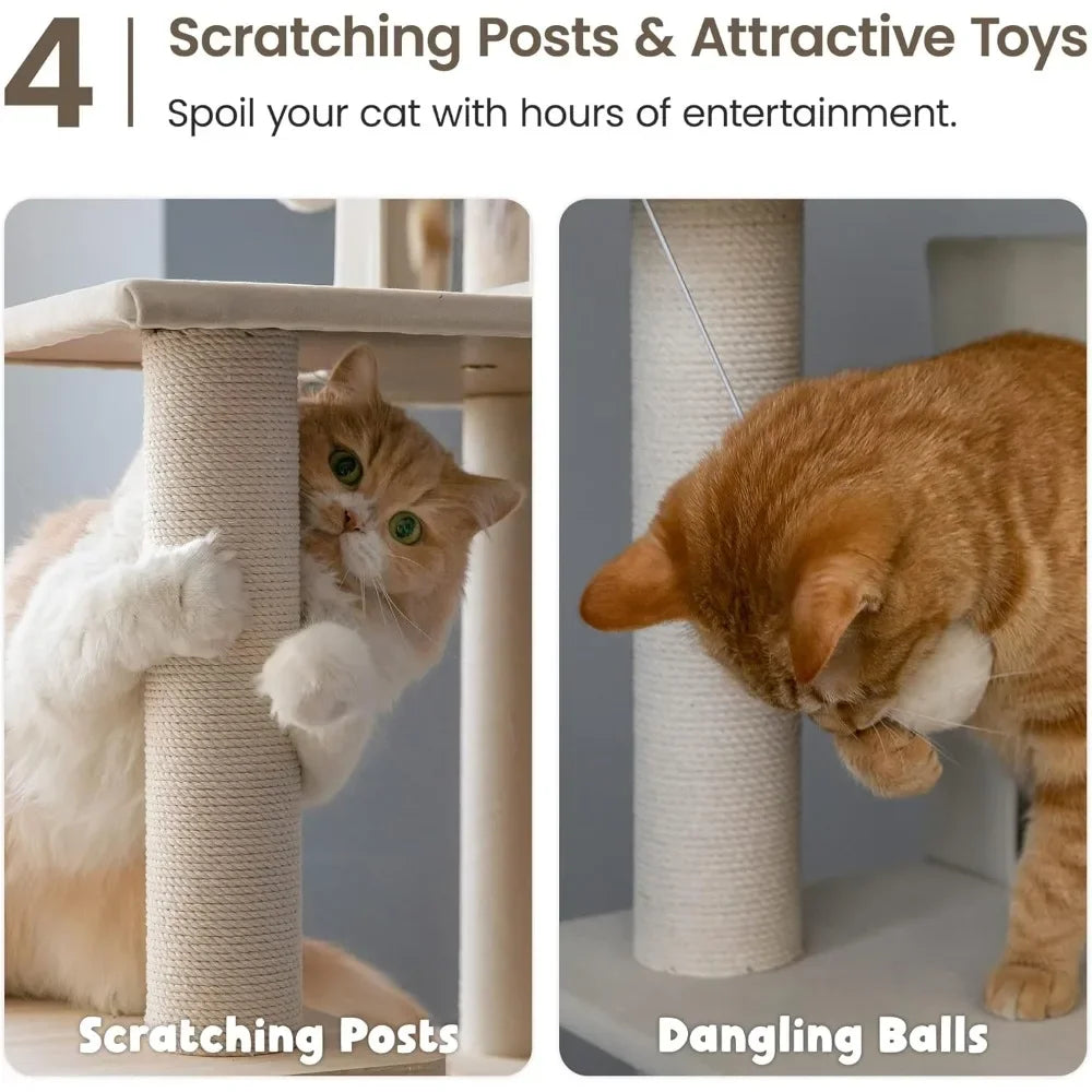 Large Modern Cat Tree, 70.1-Inch Wood Cat Tower for Indoor Cats, Multi-Level Kitty Condo with 2 Plush Perches, Hammock & Scratch