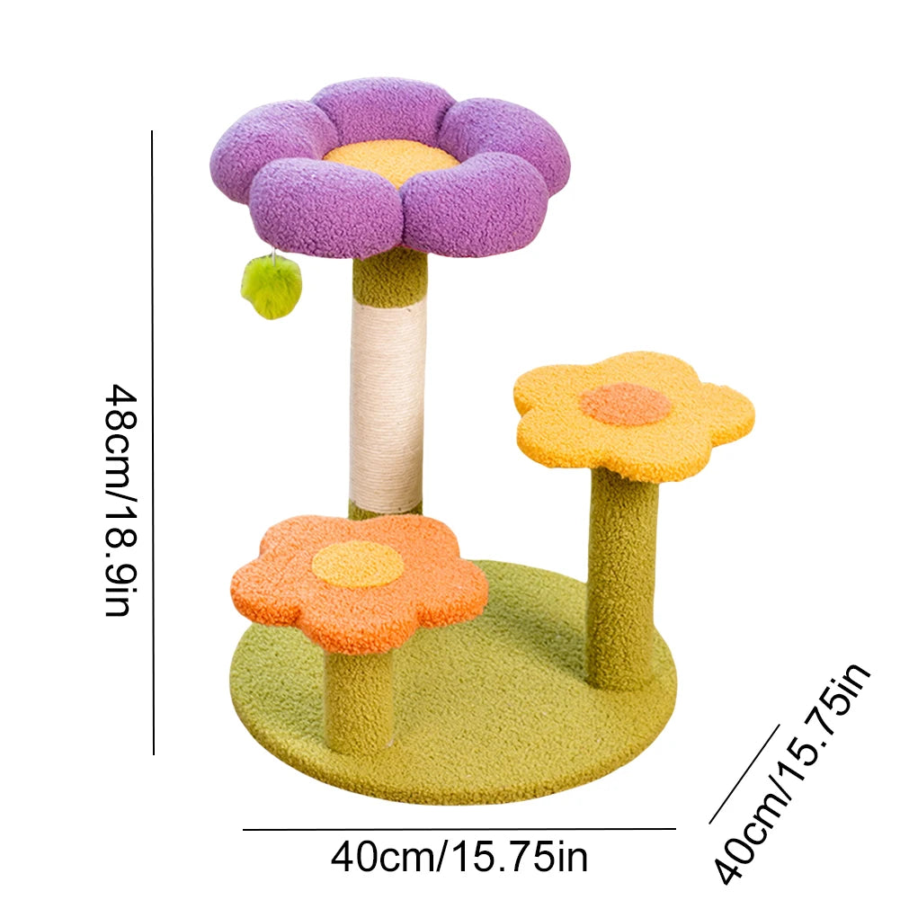 Flower Cat Tree Tower Cute Cat Tree Sisal Wrapped Small Cat Tower Multi-Function Interactive Cat Tower 3 Layer for Kittens