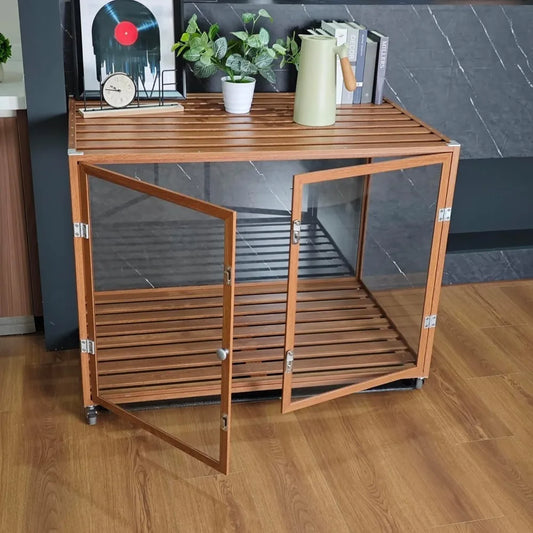 Clear Dog Crate Furniture: 35” Decorative Transparent Dog House Kennel Made by Tempered Glass and Strong Aluminum Frame