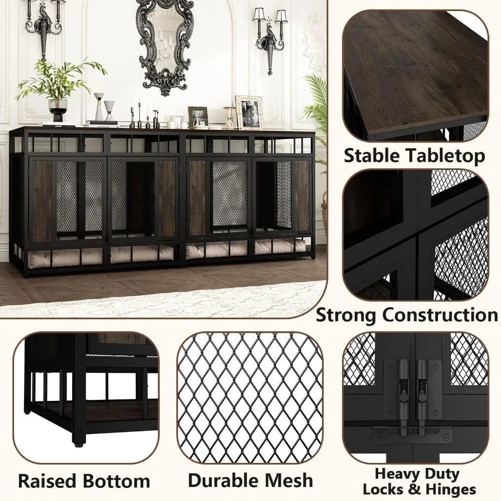 Furniture Dog Crate, 71" Heavy Duty Wood Dog Cage Kennel House Furniture with a Removable Divider, Indoor Dog Crate Table TV