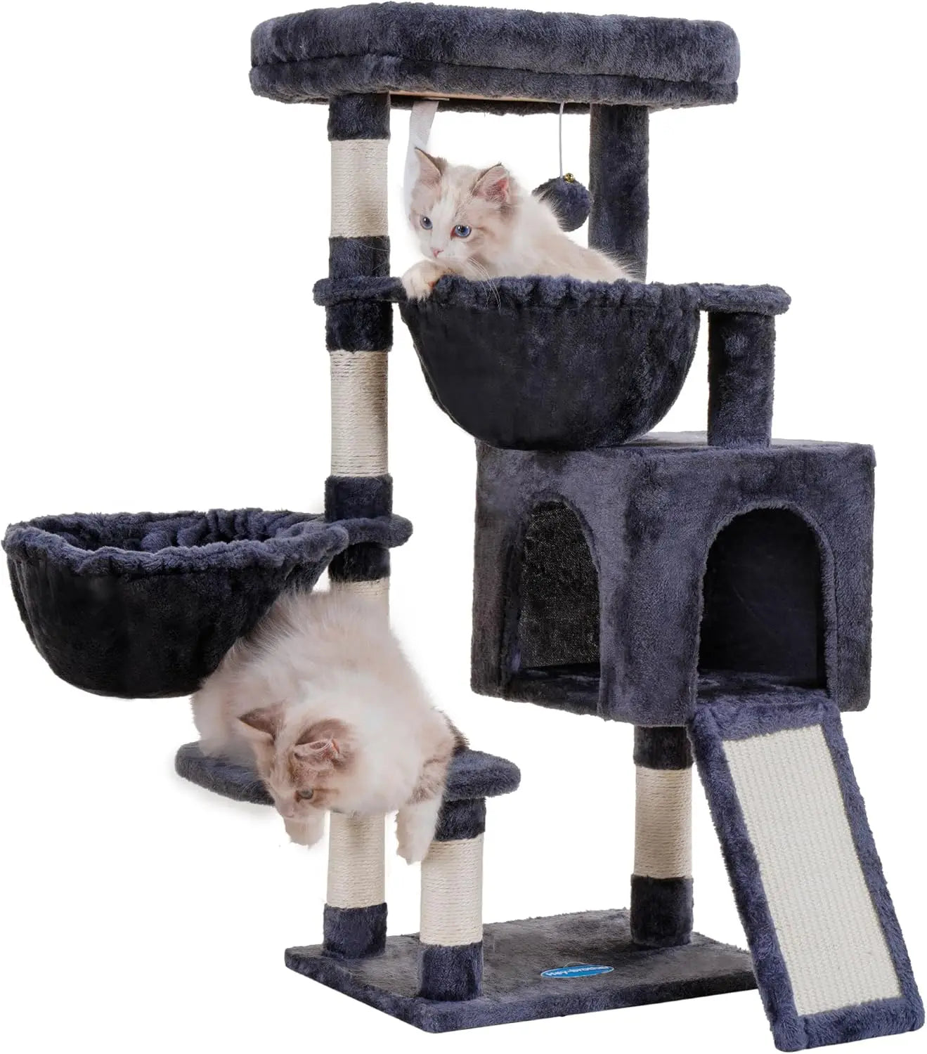 Cat Tower for Indoor Cats, Cat House with Large Padded Bed, Cozy Condo, Hammocks