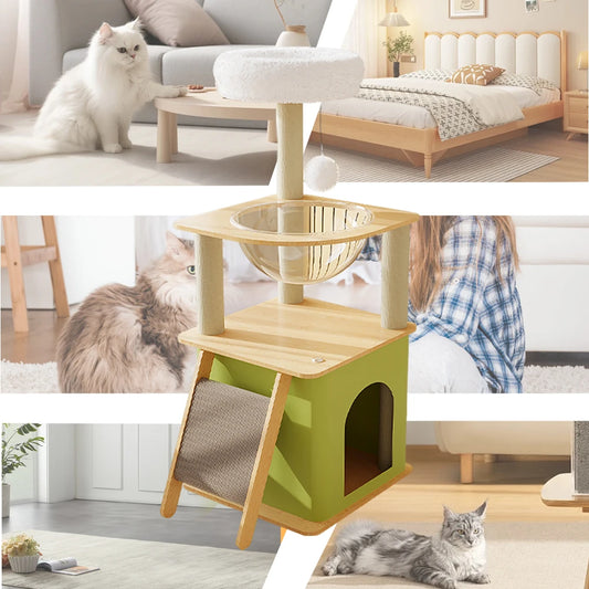 Cat Climbing Frame with Cat Condos Cat Scratchers Space Capsule Cat Tree Tower Cat Scratching Posts for Indoor Cats Large Adult